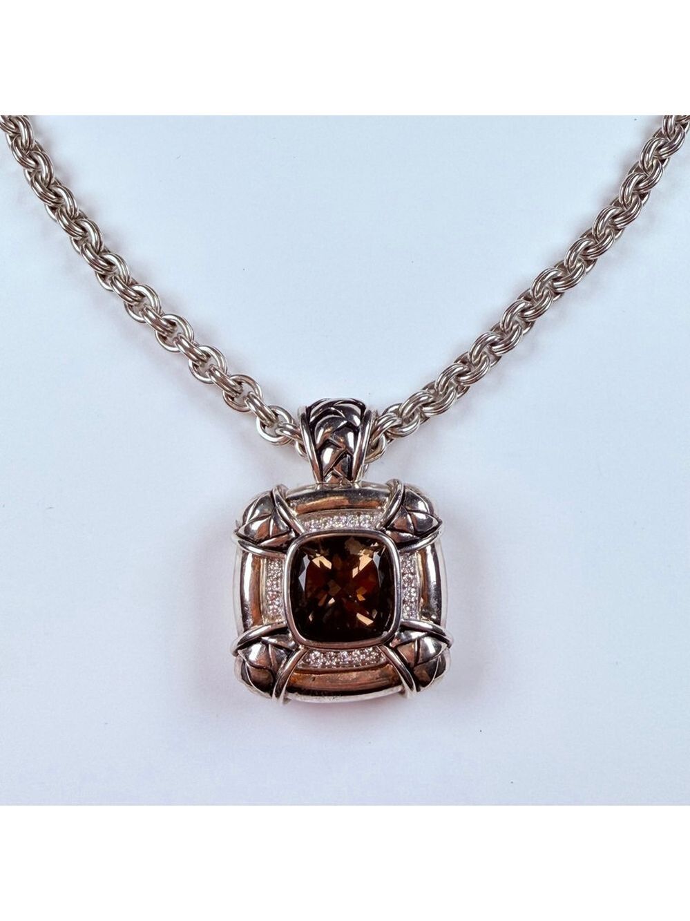 Scott Kay Smoky Quartz & Diamond Sterling Silver 925 Enhancer Slider Necklace